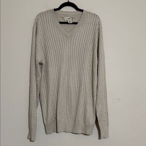 Travel smith V-Neck Sweater pullover Beige men’s L silk cotton casual office Y2K